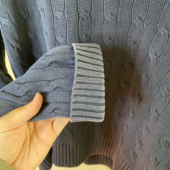 Tommy Hilfiger y2k women’s cable knit sweater v-neck pullover navy Large - Picture 4 of 7